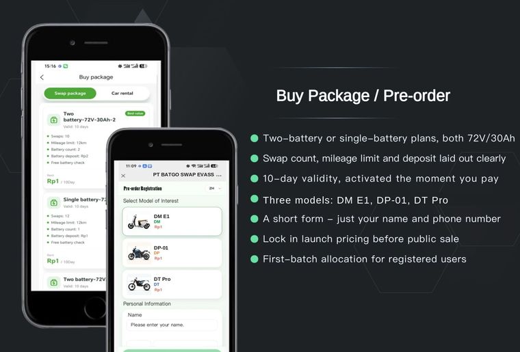 Tampilan beli paket di aplikasi BATGO